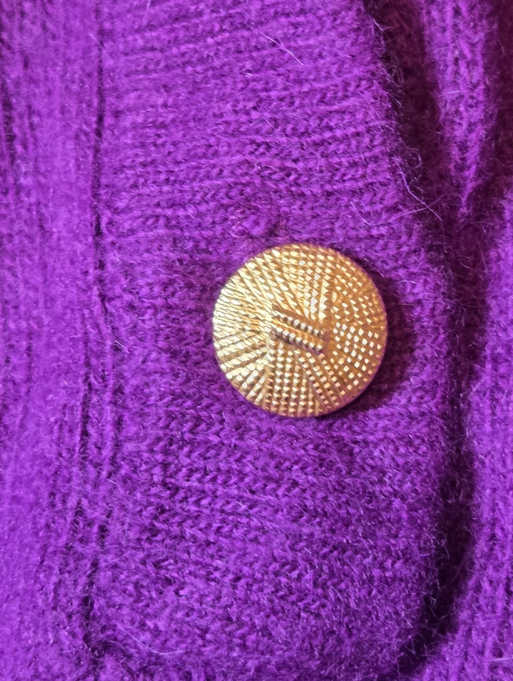 Vibtage Charter Club Lamb Wool & Rabbit Hair Long Sweater Medium Goldtone Button - Picture 3 of 9